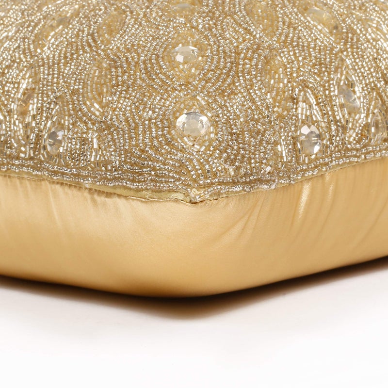 Light & Pro Lightnpro Gold Hand-Beaded Pillow Cover - 12x12 Inch, Handmade by Skilled Artisans - A Beautiful and Elegant Decorative Accent for Couch, Sofa, and Bed - Cover Only (2 Pack) - Image 5